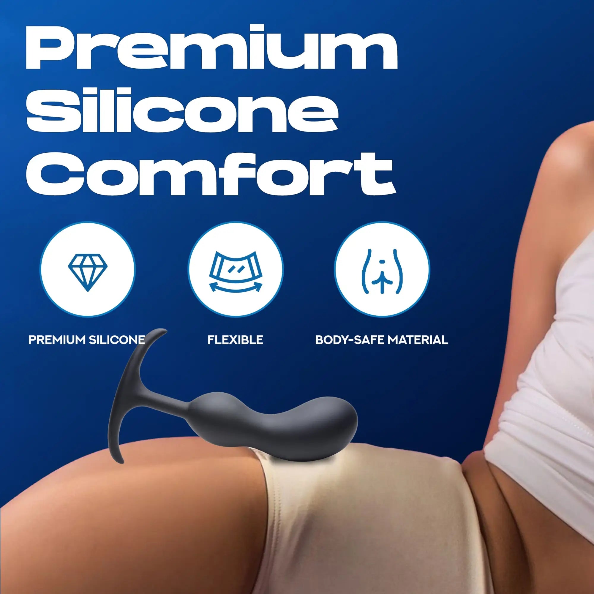 Heavy Hitters Premium Silicone Weighted Prostate Plug: A smooth, black, ergonomic silicone plug with a T-shaped base.