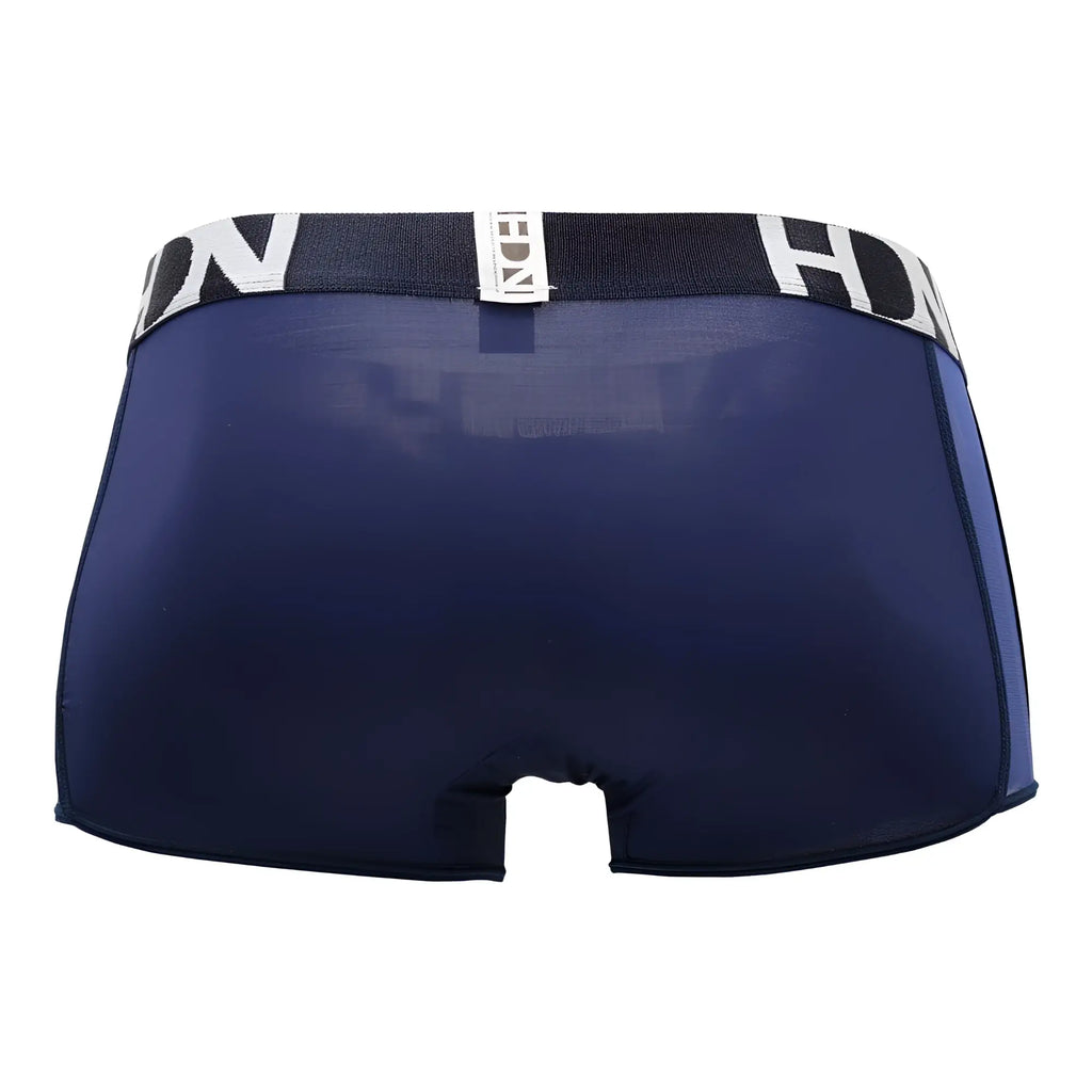 Navy blue hidden 964 mesh side trunks boxer briefs with breathable mesh panels and black and white branded waistband