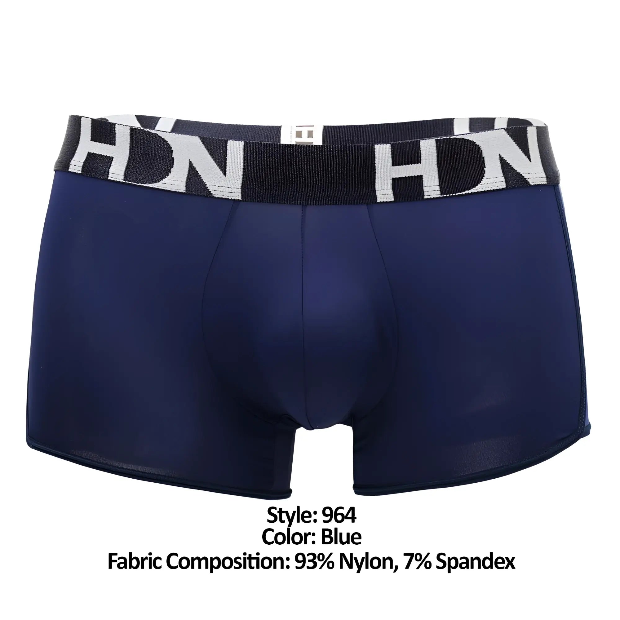 Navy blue hidden 964 mesh side trunks for men with breathable fabric and black and white hdn branded waistband