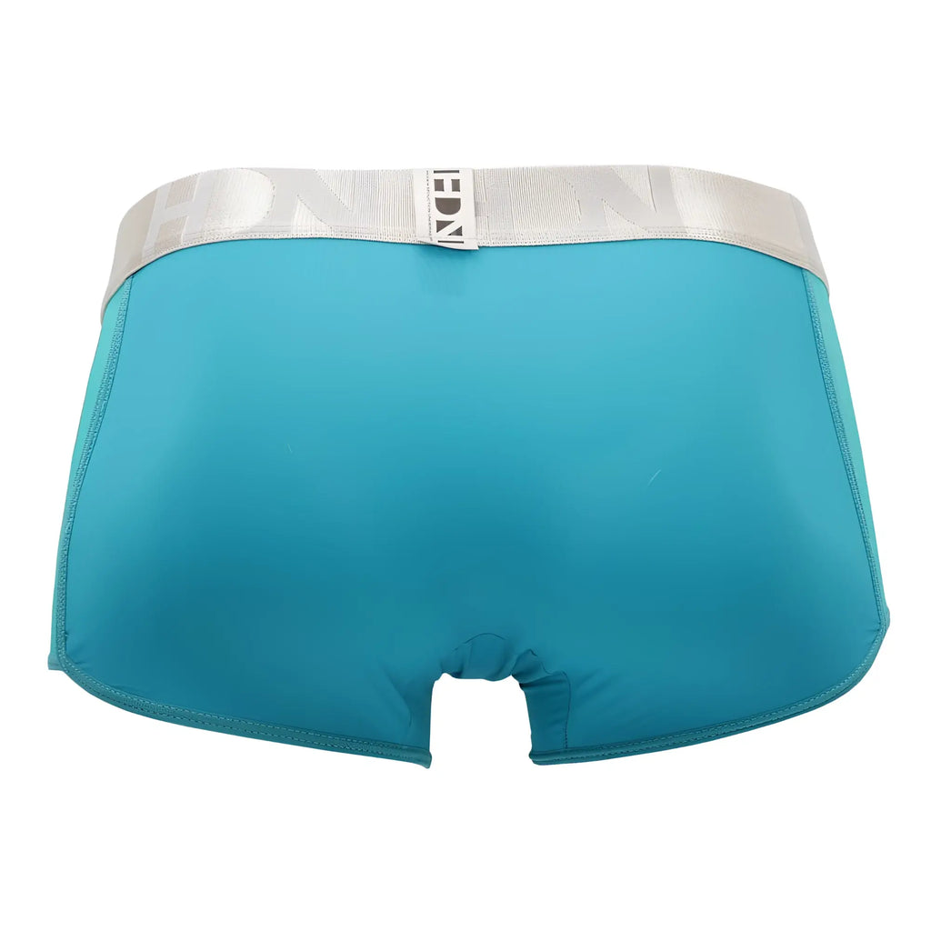 Teal-colored hidden 964 mesh side trunks with silver inch waistband in jade featuring breathable fabric design