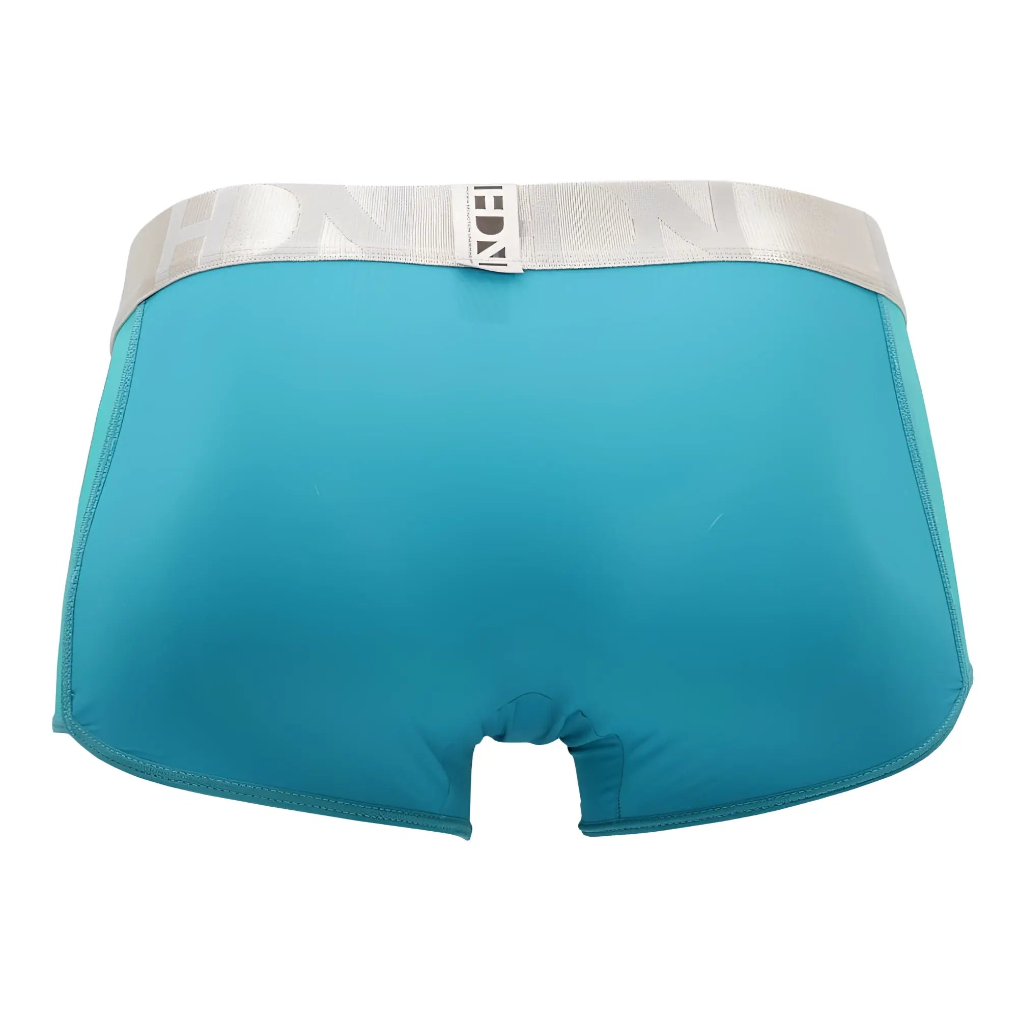 Teal-colored hidden 964 mesh side trunks with silver inch waistband in jade featuring breathable fabric design