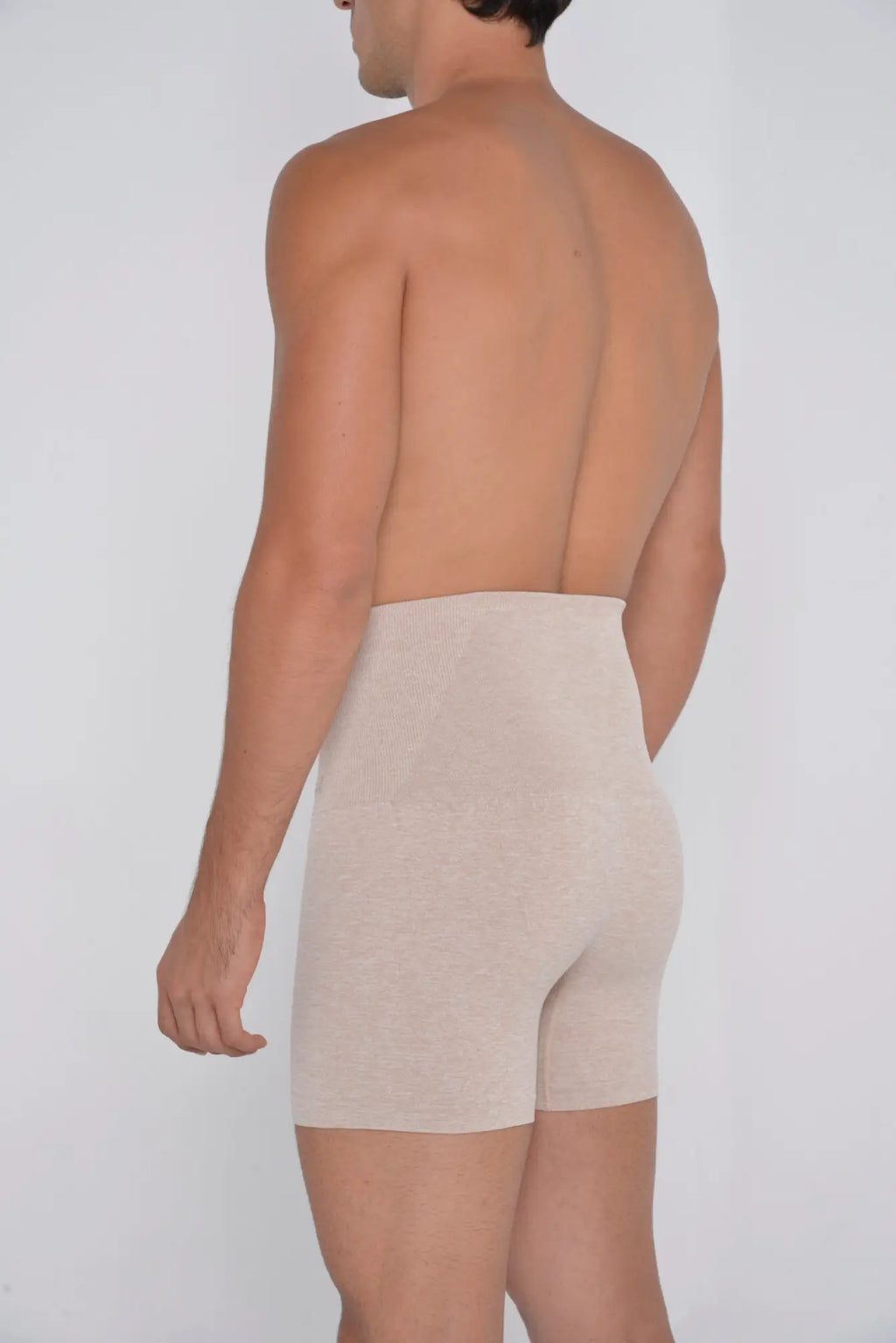 Beige ribbed knit high waist shaper trunks men’s briefs designed for comfortable shaping and support