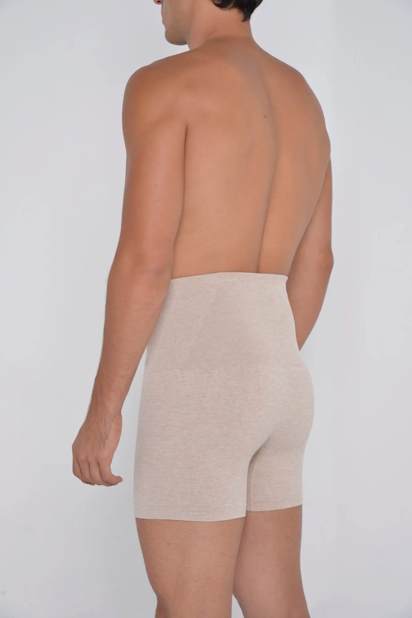 Beige ribbed knit high waist shaper trunks men’s briefs designed for comfortable shaping and support