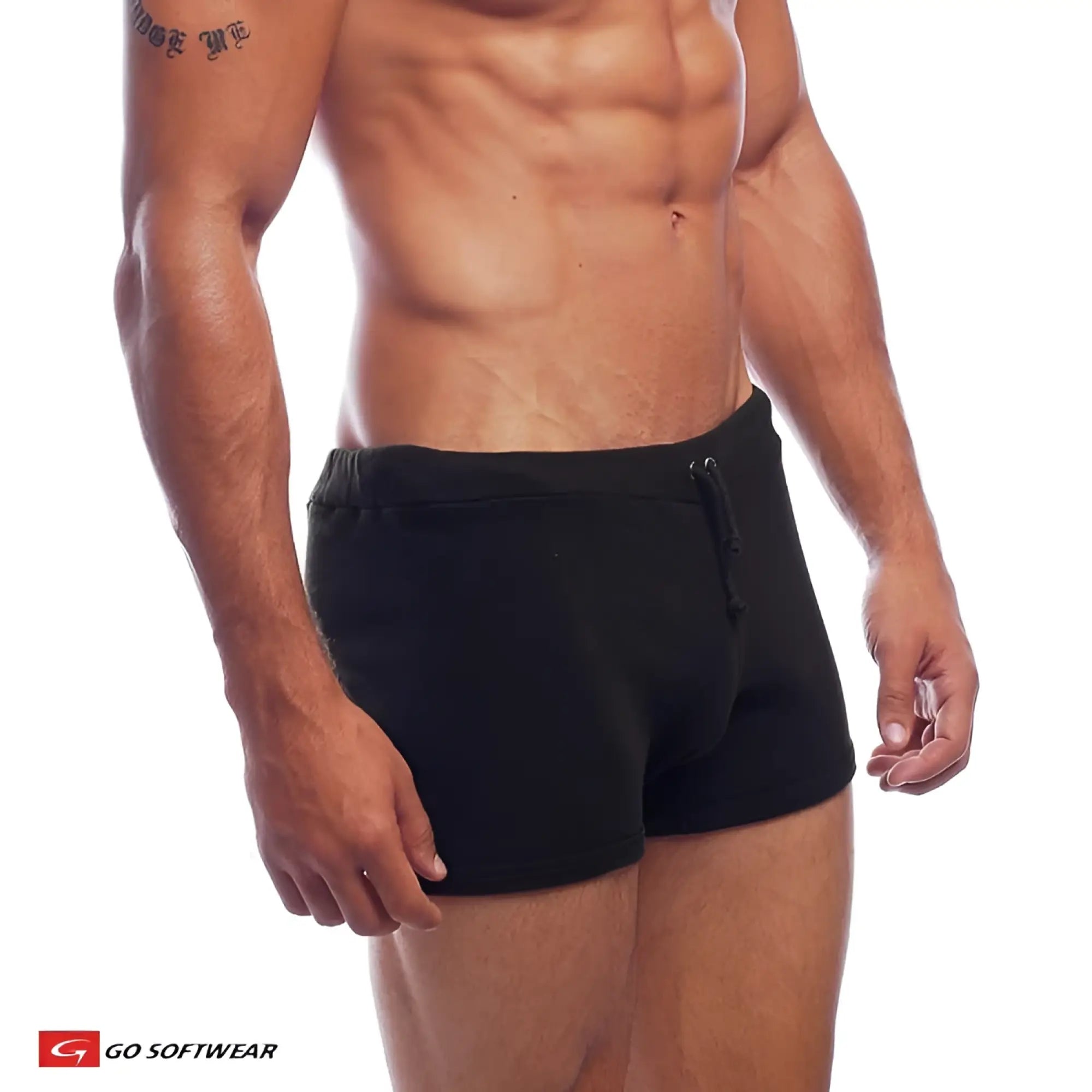 Black hiker shorts with a drawstring waistband made of lightweight breathable fabric for athletic activities