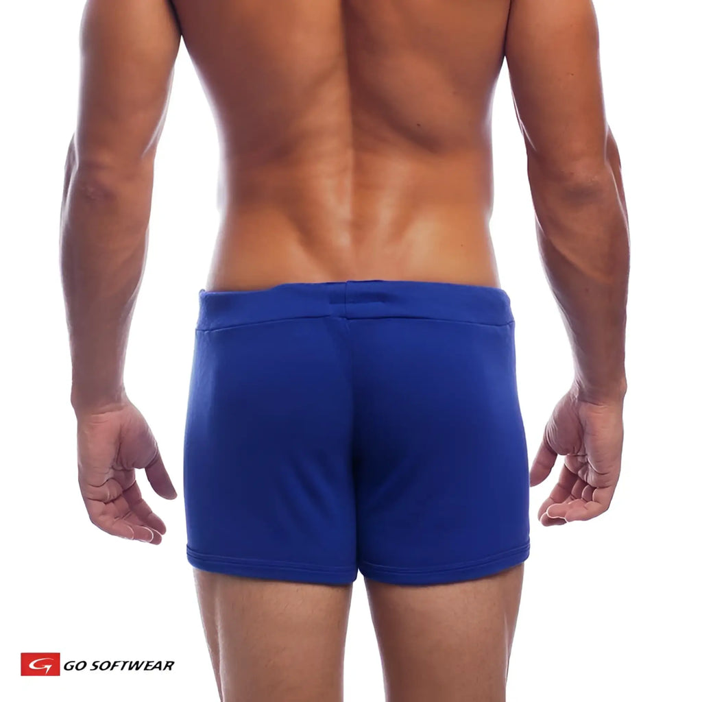 Blue hiker short athletic shorts with snug fit and elastic waistband designed for outdoor activities