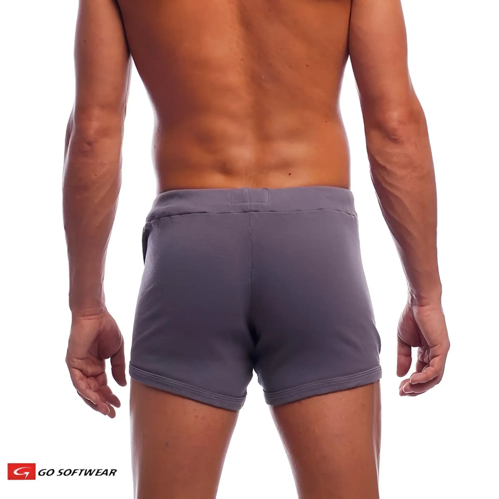 Gray hiker short athletic shorts with soft textured fabric and elastic waistband for comfortable outdoor activities