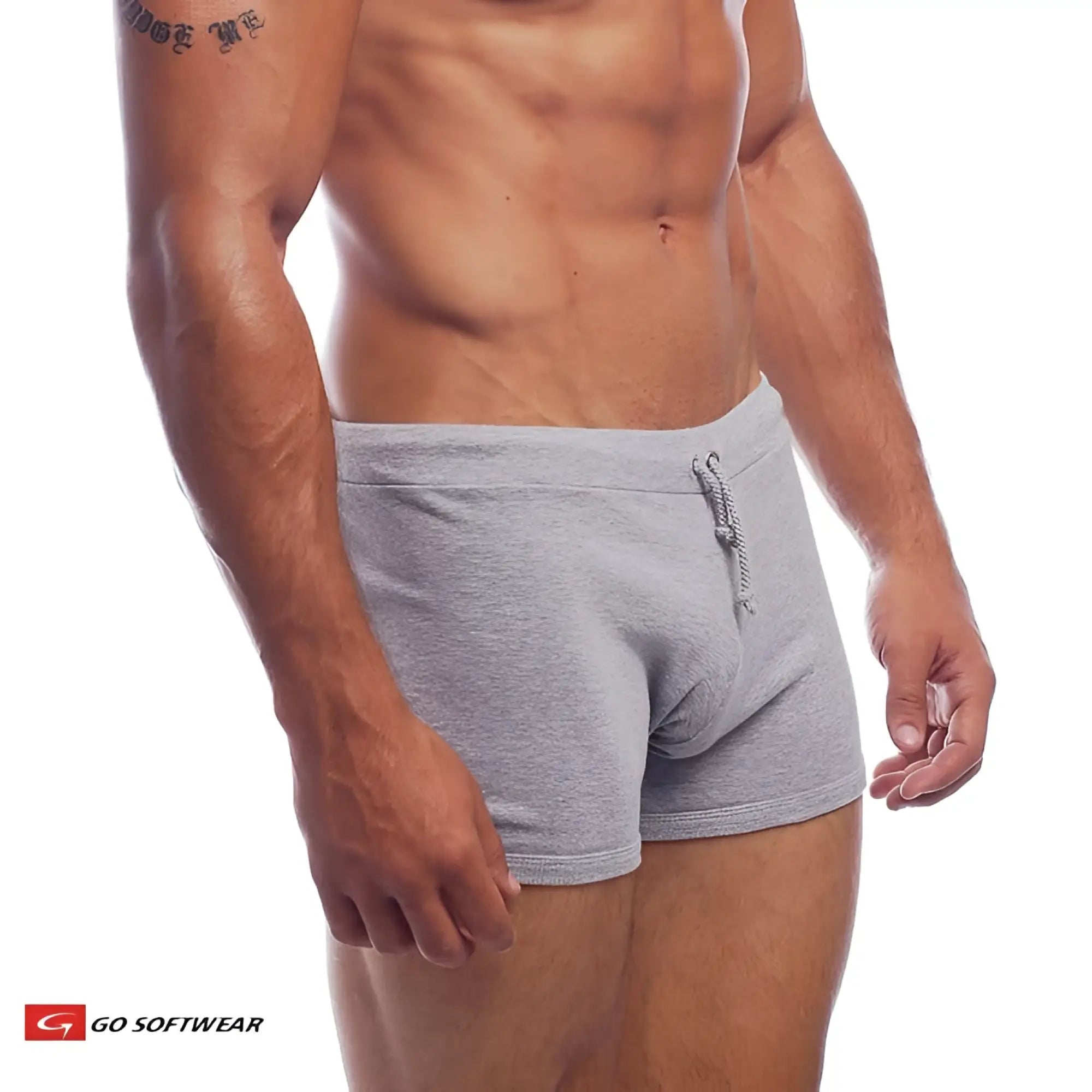 Gray heathered cotton hiker short briefs with drawstring waistband for comfortable outdoor wear