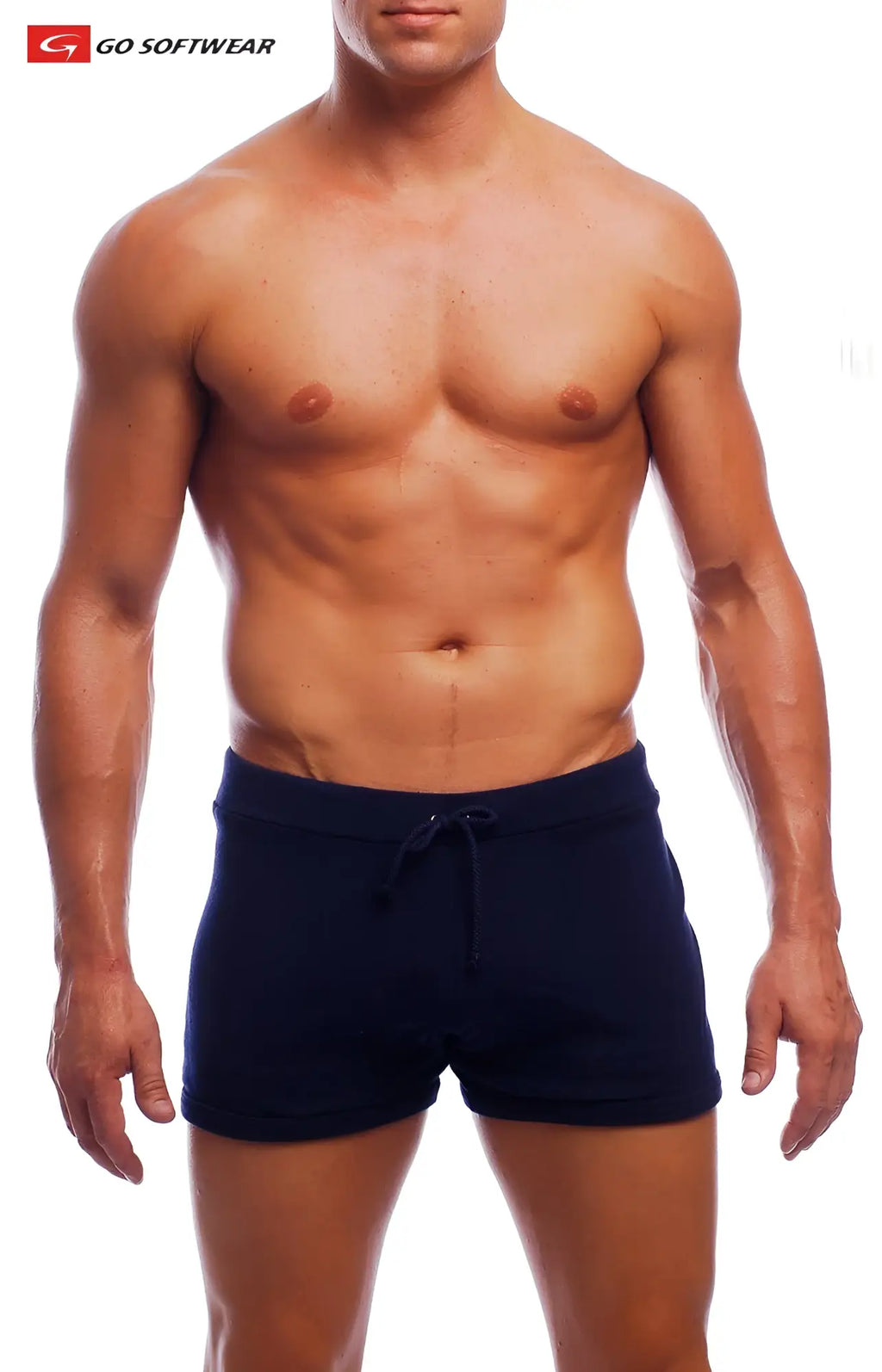 Navy blue hiker short athletic shorts with drawstring waistband designed for active outdoor use