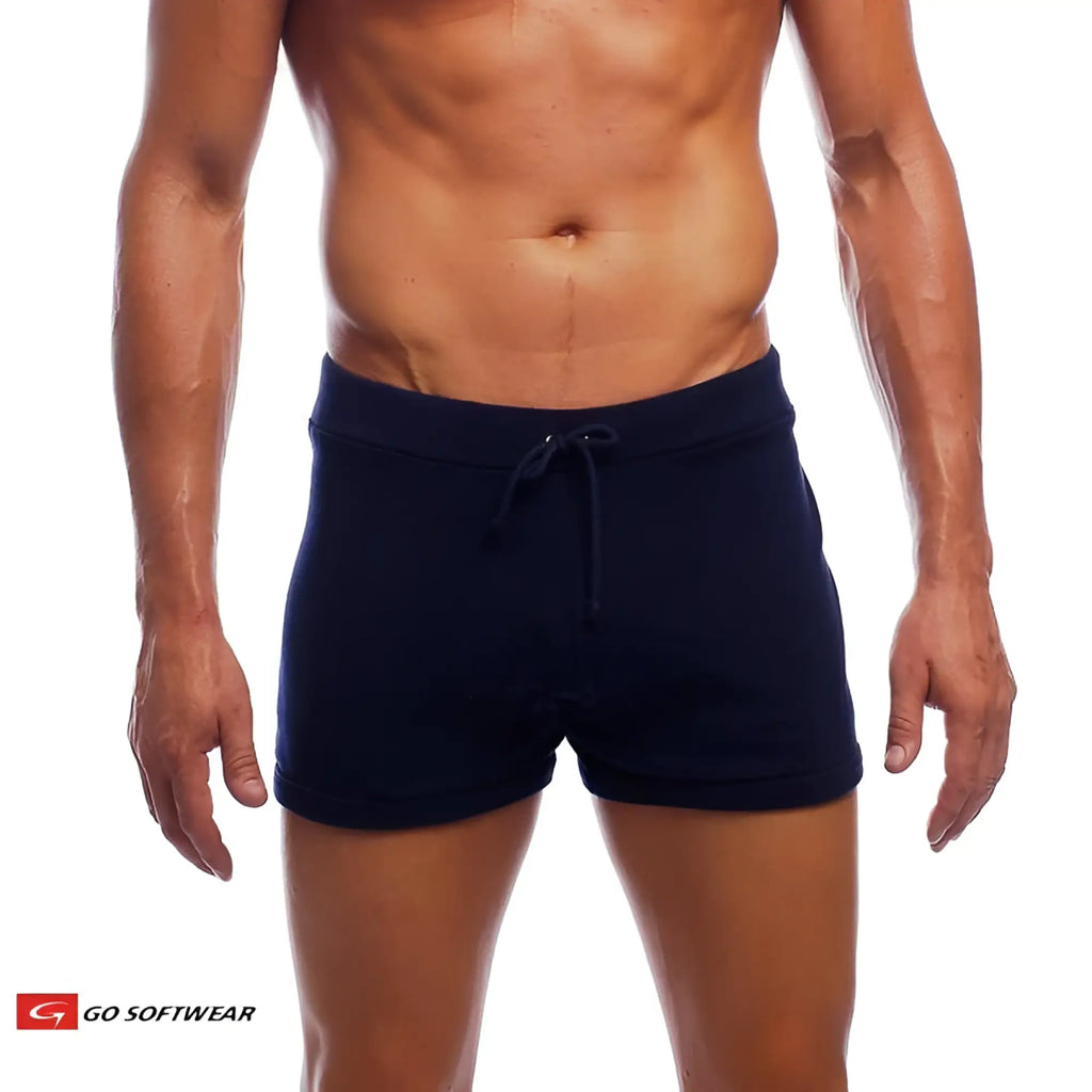 Navy blue hiker short swim trunks with drawstring waist designed for comfortable water activities