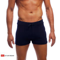 Navy blue hiker short swim trunks with drawstring waist designed for comfortable water activities