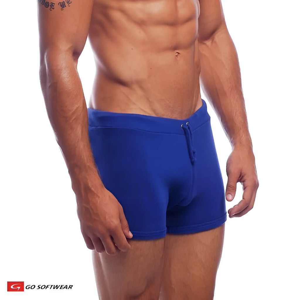 Royal blue hiker shorts with a drawstring waistband made from breathable athletic fabric for outdoor activities