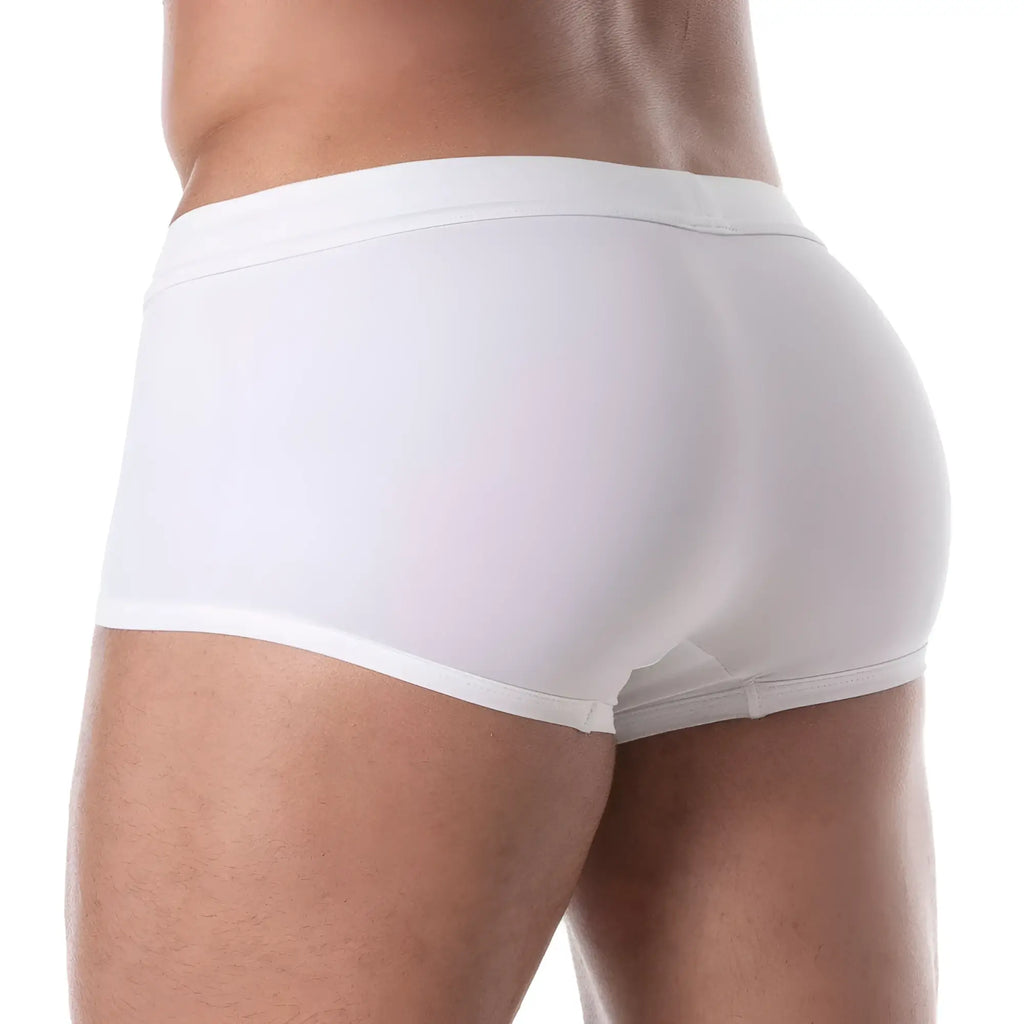 White holidays swim trunk briefs with smooth form-fitting design and elastic waistband for comfortable wear