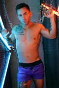 Hook up shorts purple mesh shorts with black drawstring waistband suitable for athletic and casual wear