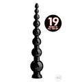 Hosed 19" black graduated beaded anal snake toy with numbered spheres, shown against a white background.