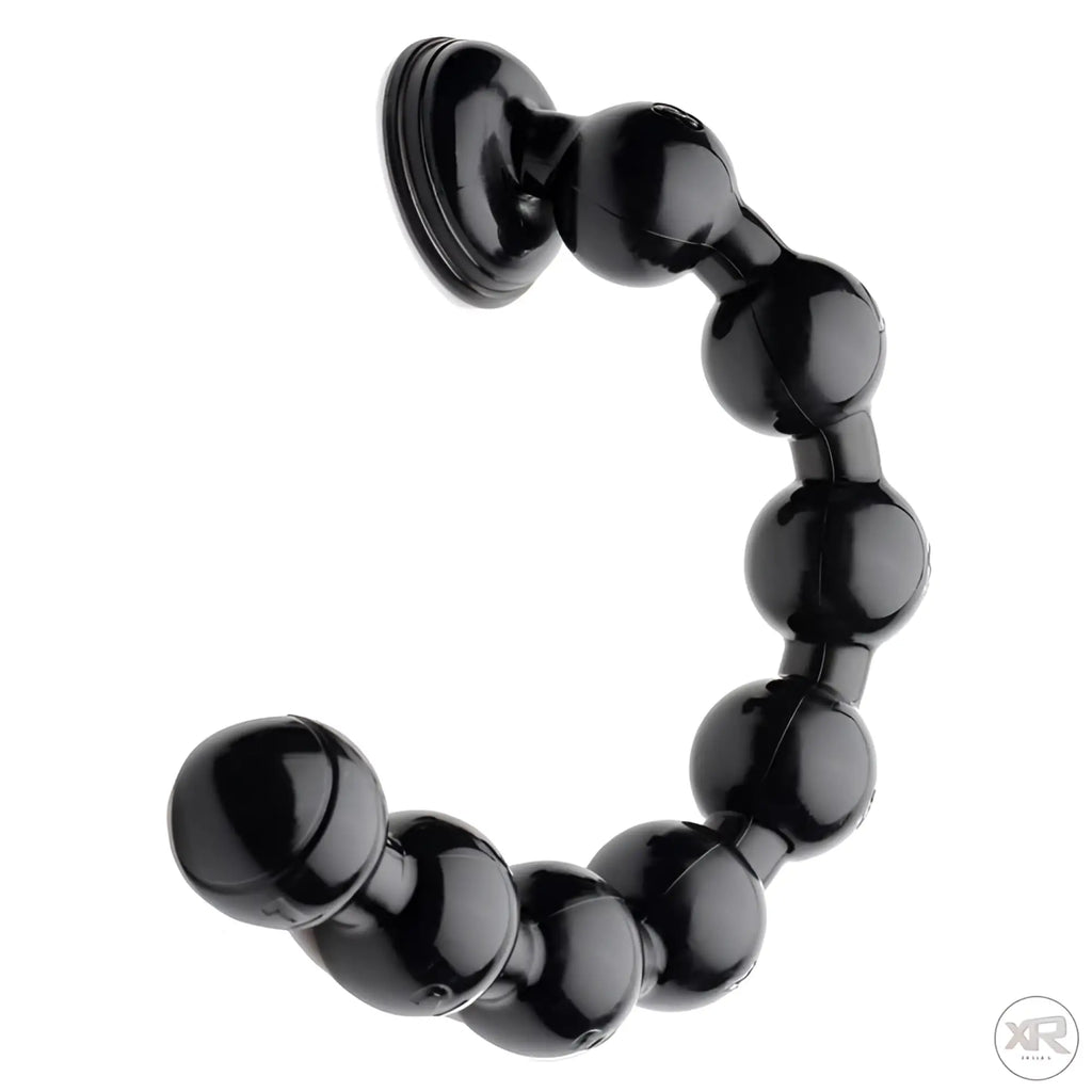 Hosed Hosed 2" Beaded Anal Snake: A glossy black, curved toy with ten smooth, spherical beads and a suction base.