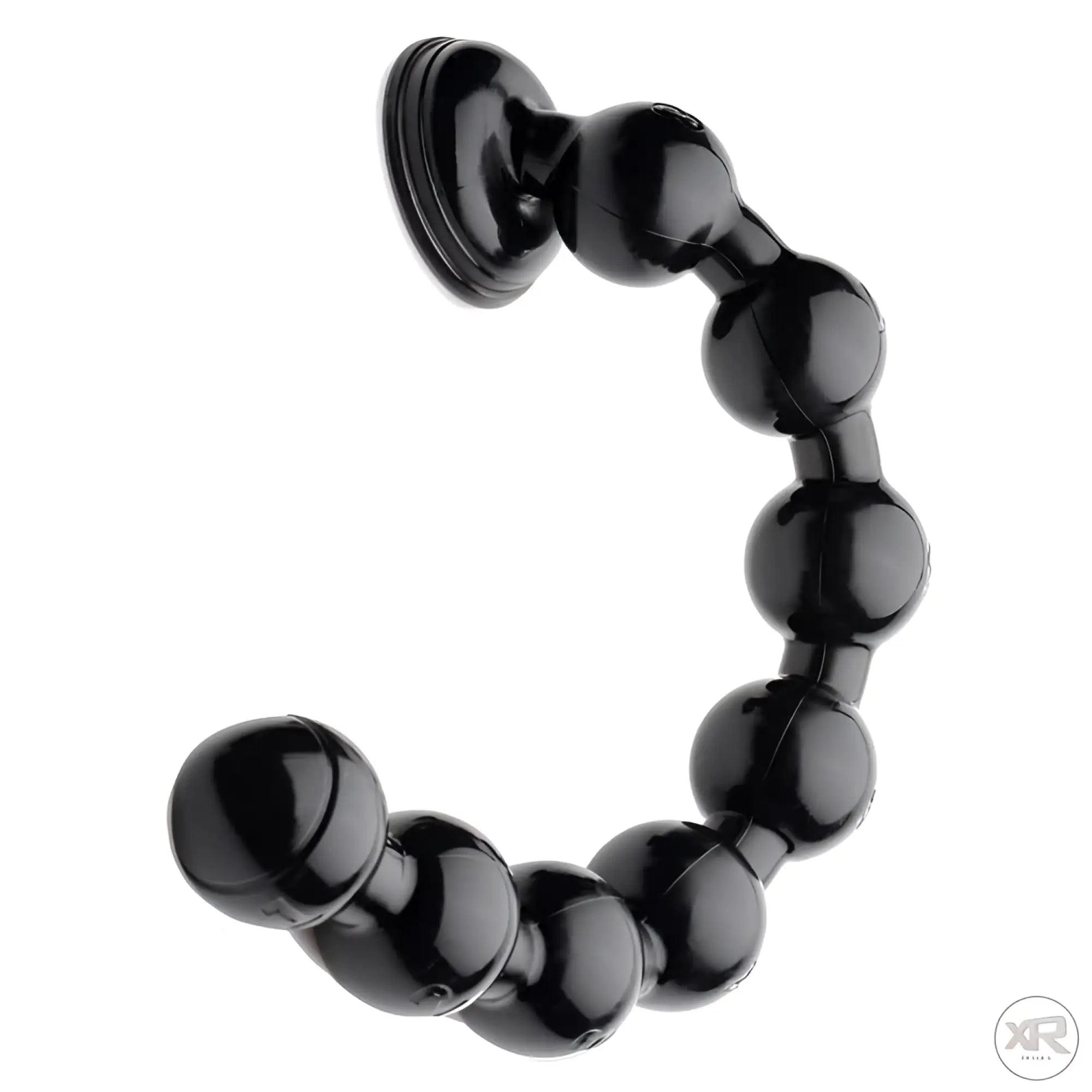 Hosed Hosed 2" Beaded Anal Snake: A glossy black, curved toy with ten smooth, spherical beads and a suction base.