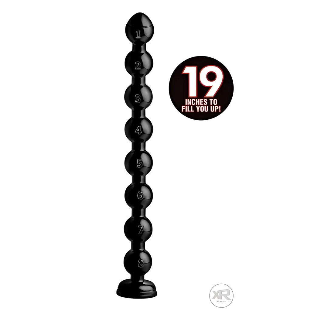 Hosed 2" Beaded Anal Snake: Long, black, segmented toy with numbered beads and a 19-inch total length label.