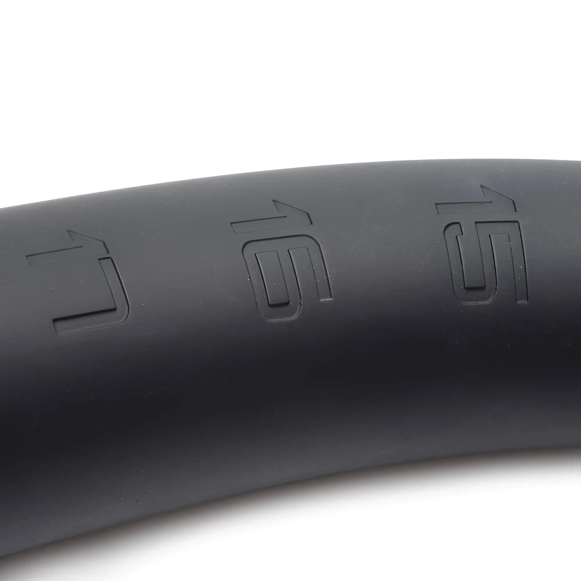 Close-up of a matte black Hosed Silicone Tapered Anal Hose featuring embossed measurement markings 15, 16, and 17.