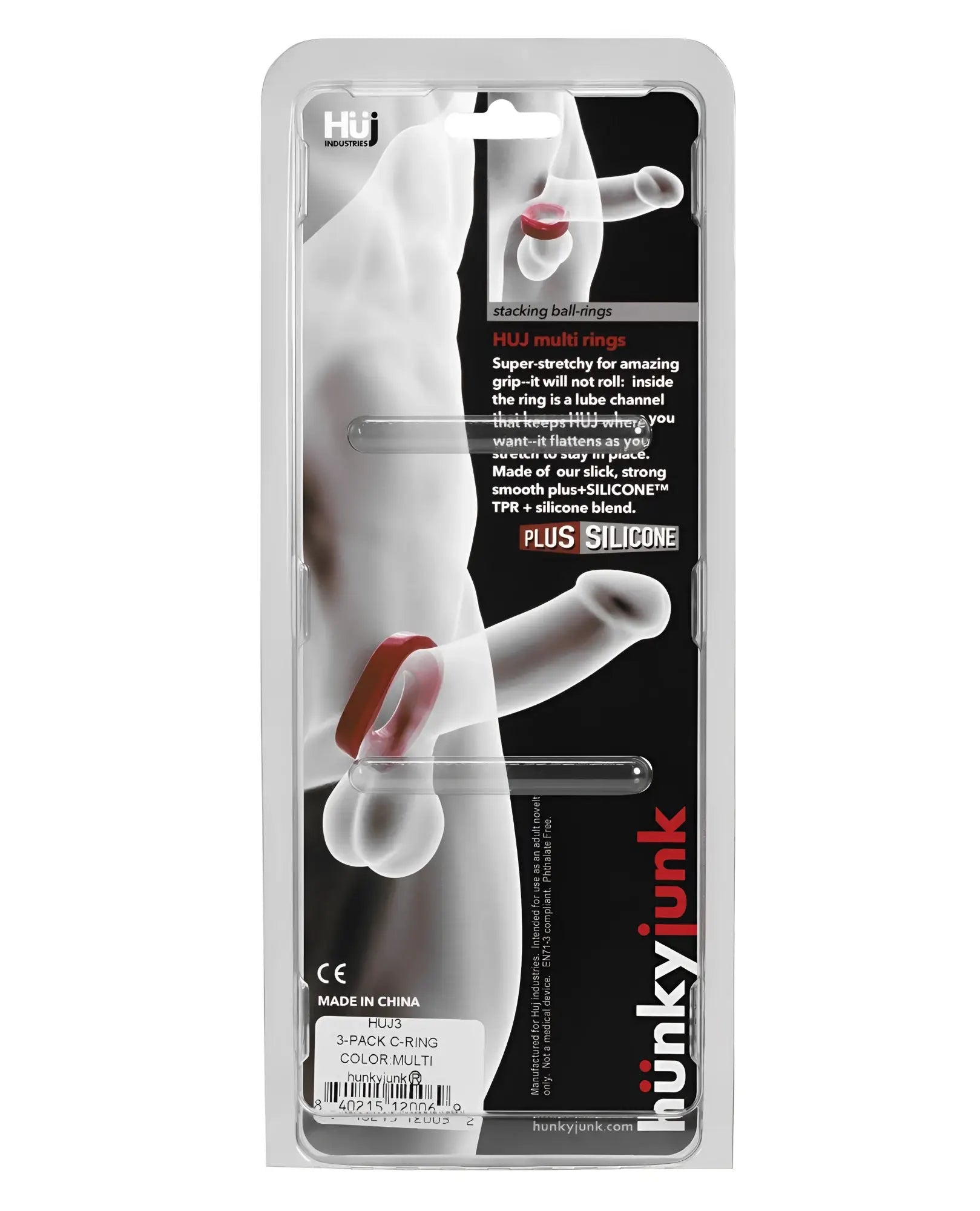 Huj 3 pack c-rings in red and translucent colors packaged in a clear plastic bag for secure storage and use