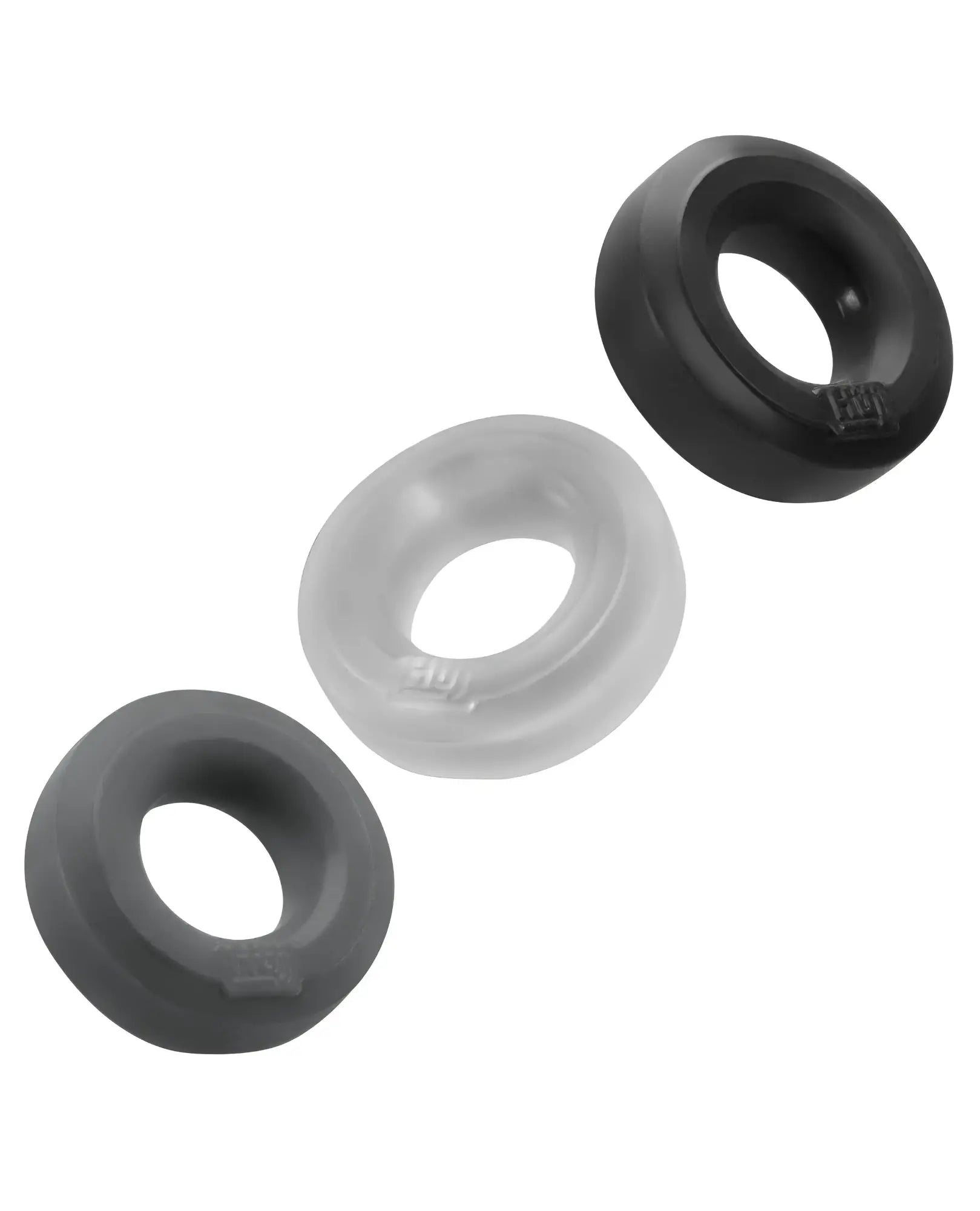 Set of three silicone ring enhancers in black translucent gray and clear for HUJ 3 pack c rings