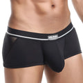 Black men’s hung hgg007 boxer trunk briefs with mesh side panel and silver stripe waistband for comfort and style