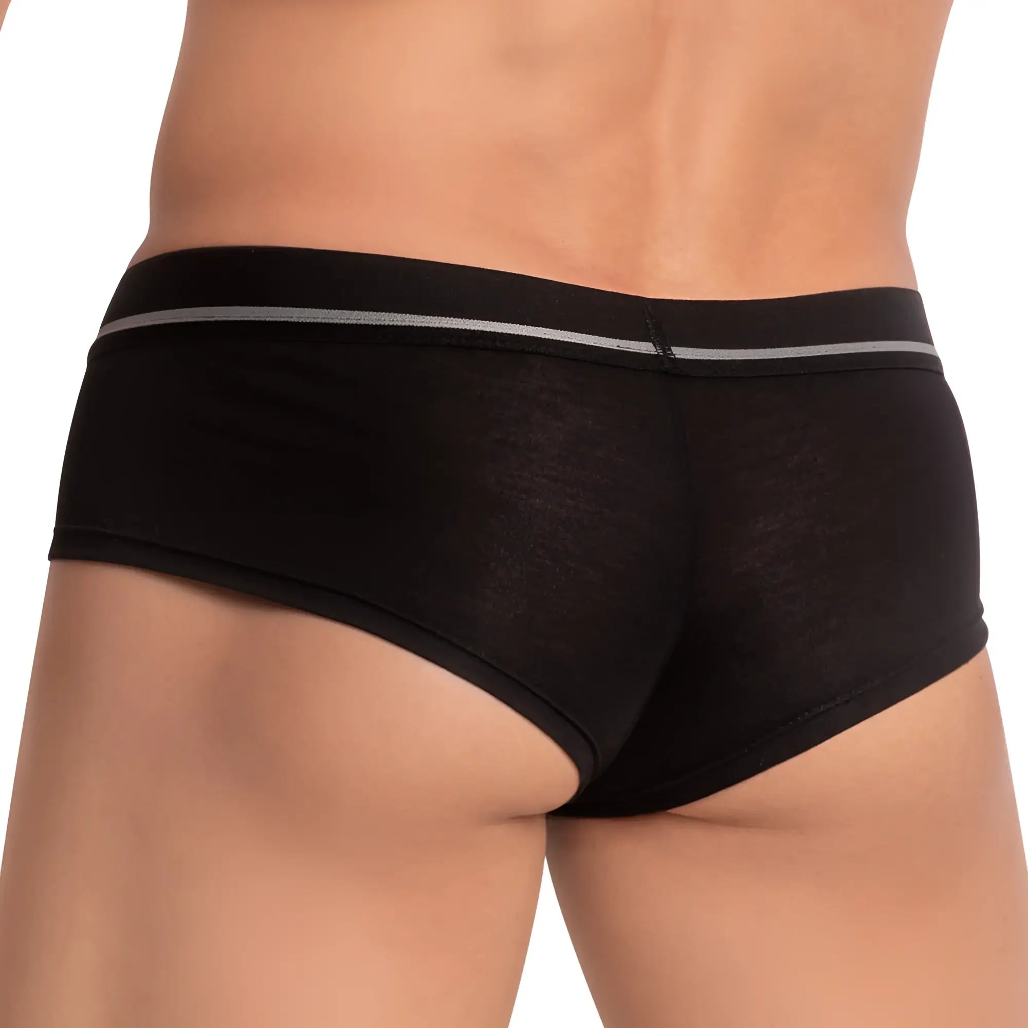 Hung hgg008 boxer trunk black briefs with subtle gray stripe waistband comfortable stretchy fabric