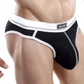 Black and white hung hgi004 brief with mesh panel elastic waistband and contrasting stitching for men