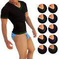Black v neck short-sleeved shirt with green contrast stitching from icker sea 10 pack assorted colours collection