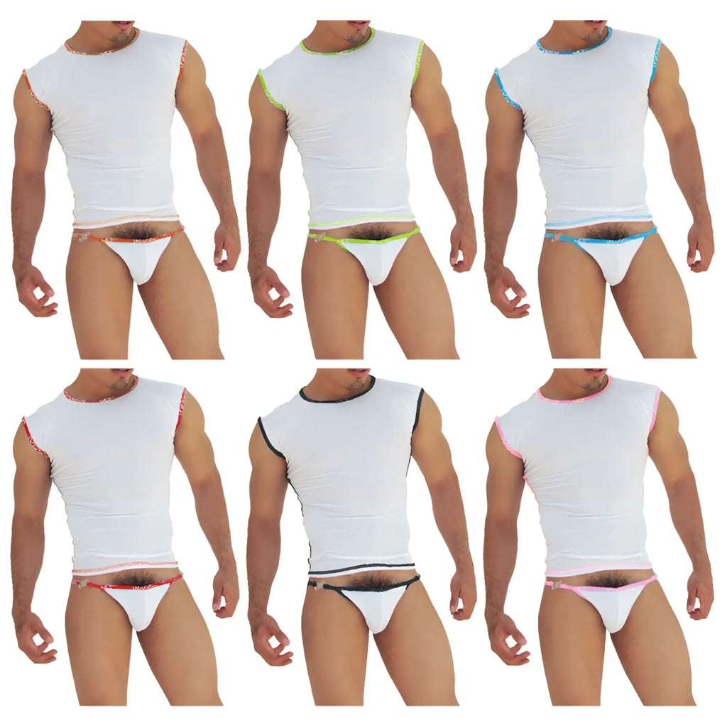 White sleeveless athletic top with contrasting trim neckline and armholes paired with icker sea bikini underwear pack