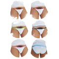 Icker sea 6 pack fresh dots logo trim microslip bikini underwear in white mesh with colorful elastic trim in assorted colors