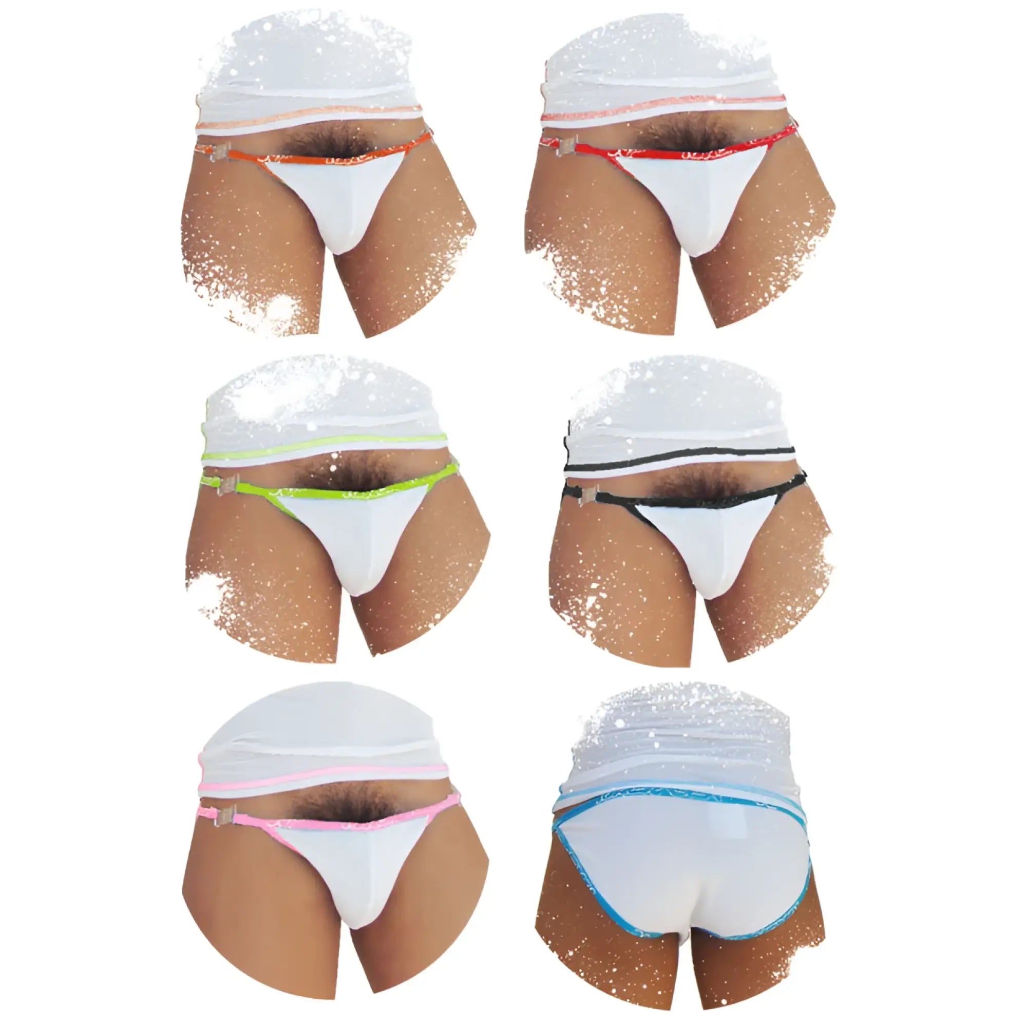Icker sea 6 pack fresh dots logo trim microslip bikini underwear in white mesh with colorful elastic trim in assorted colors