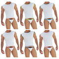 White sleeveless athletic muscle top with contrasting trim from icker sea fresh dots logo trim 6 pack set