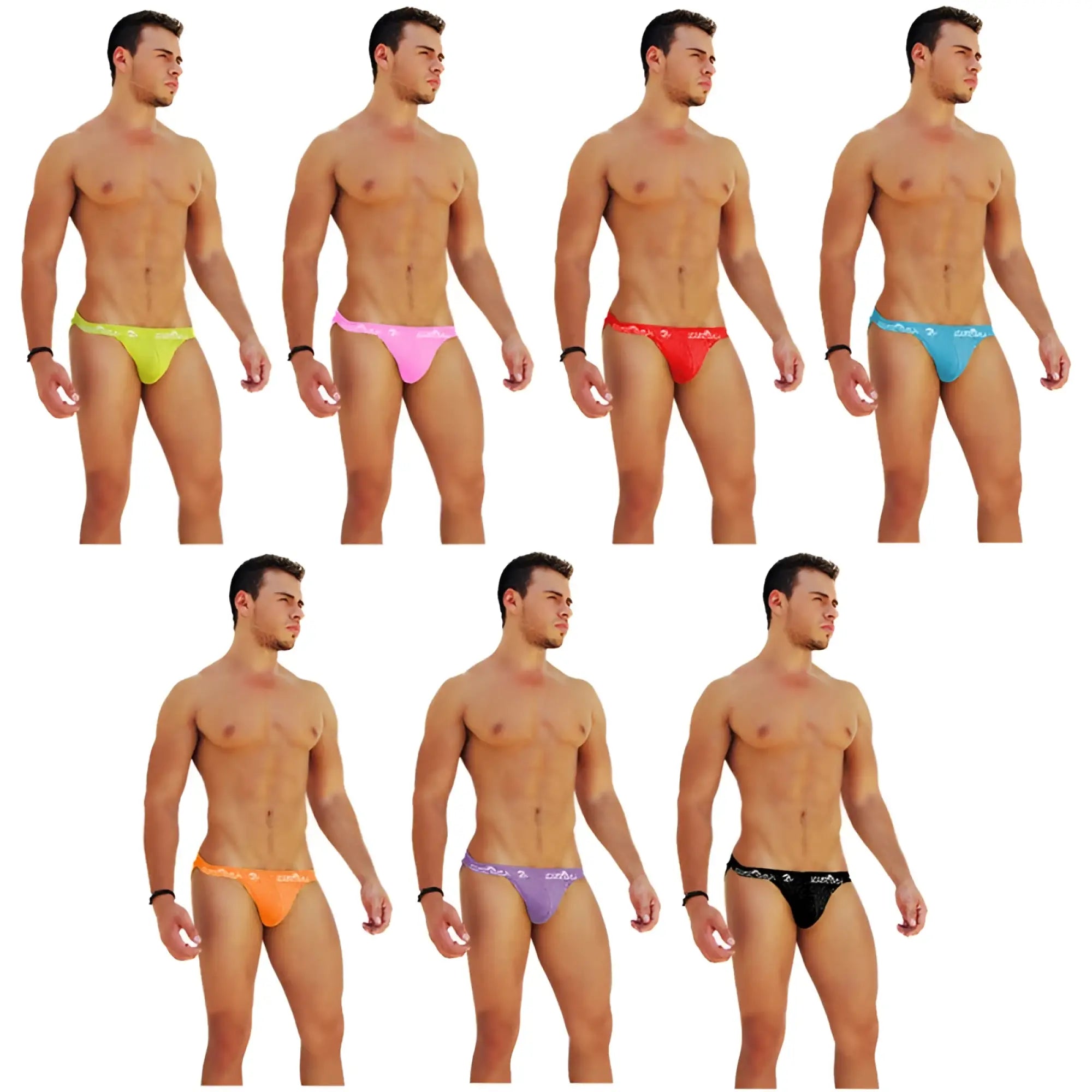 Icker Sea 7 pack logo trim microslip bikini underwear in neon yellow pink red blue orange purple and black colors