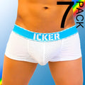 White mesh briefs with bright blue icker waistband from icker sea 7 pack mesh contrast boxer brief underwear coi 22 04