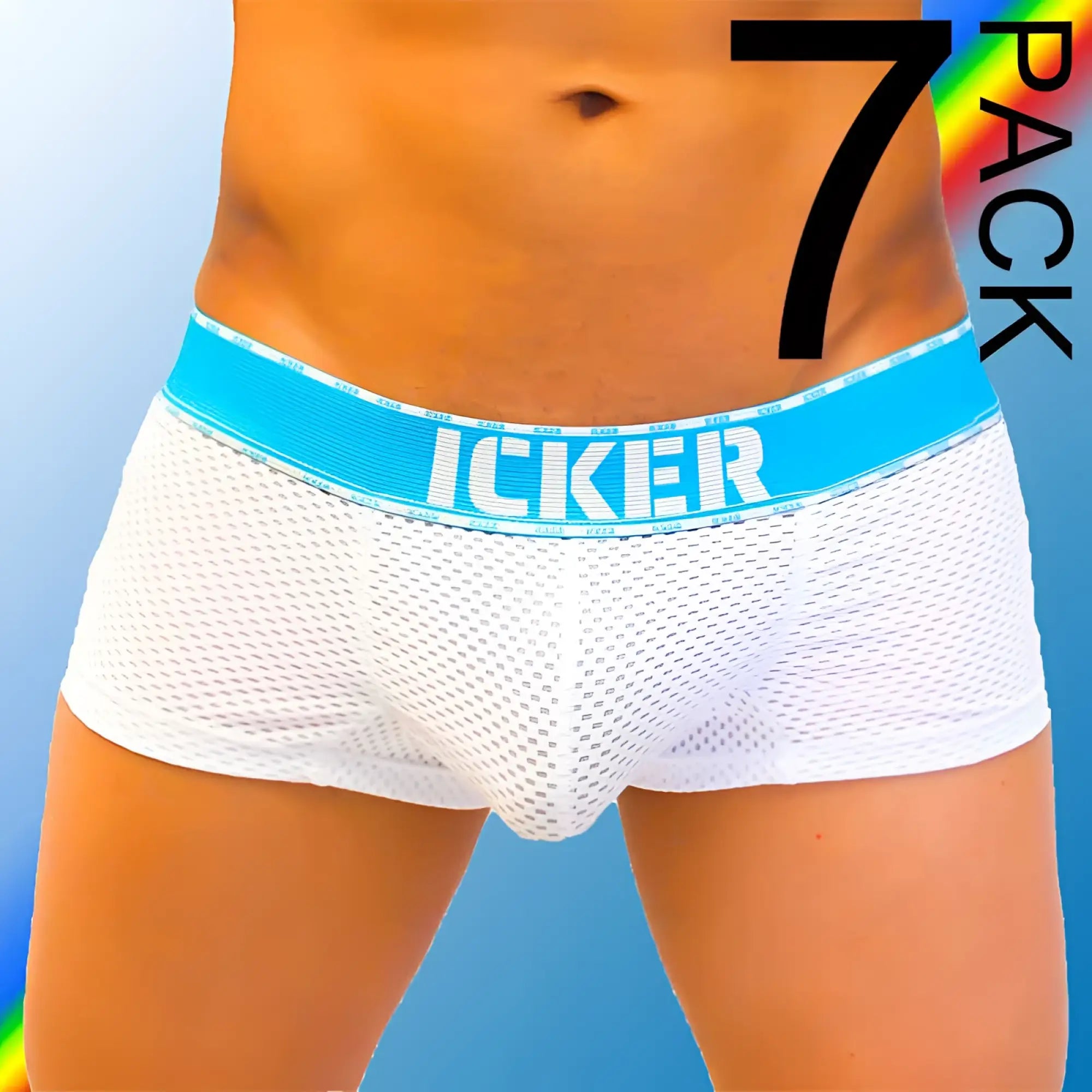 White mesh briefs with bright blue icker waistband from icker sea 7 pack mesh contrast boxer brief underwear coi 22 04