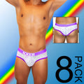 White lace briefs with purple acid mesh piping and icker printed waistband from icker sea 8 pack underwear collection