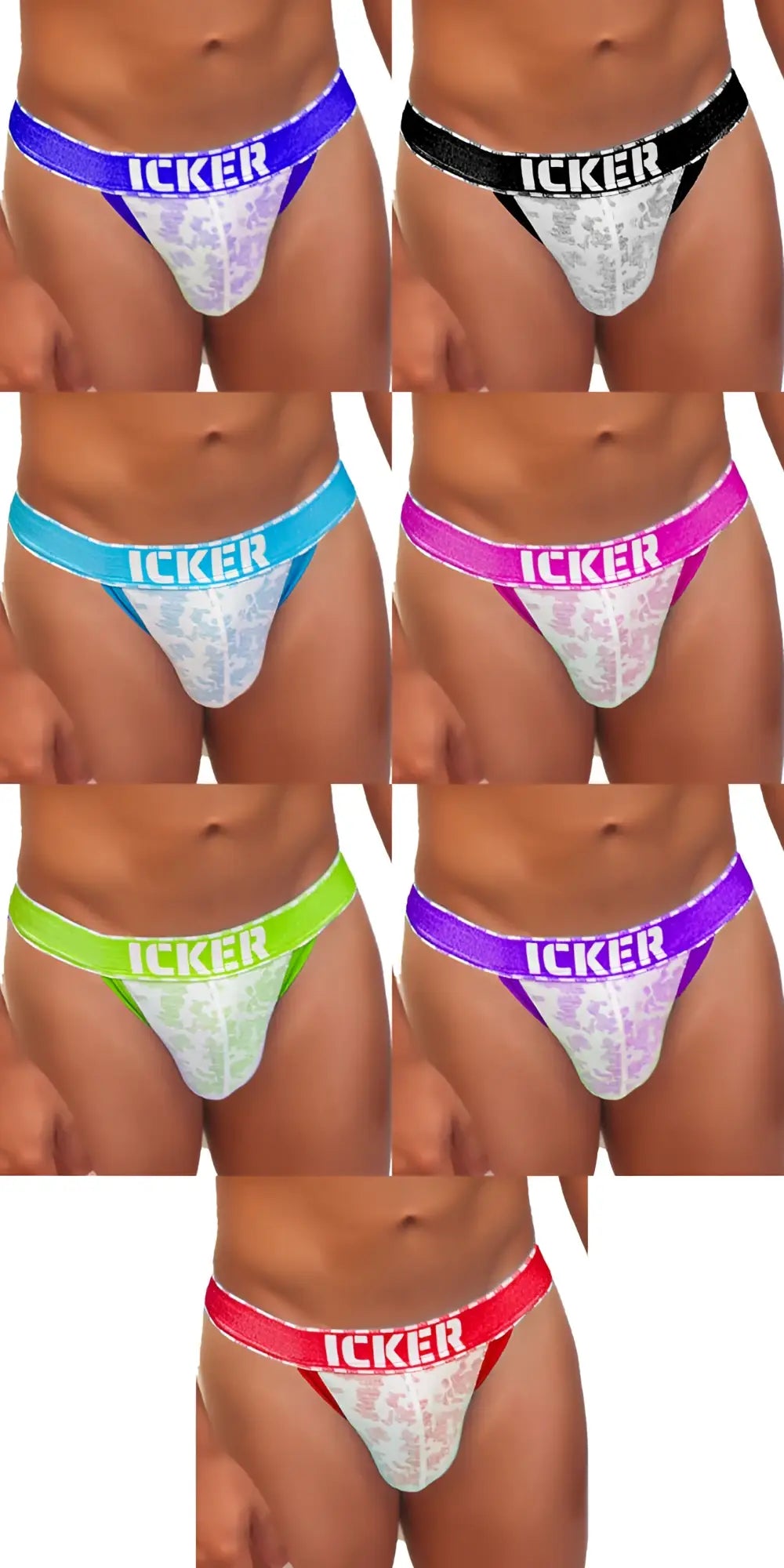 Icker sea 8 pack acid mesh piping cheeky tanga bikini briefs in vibrant blue black pink green purple and red with lace trim