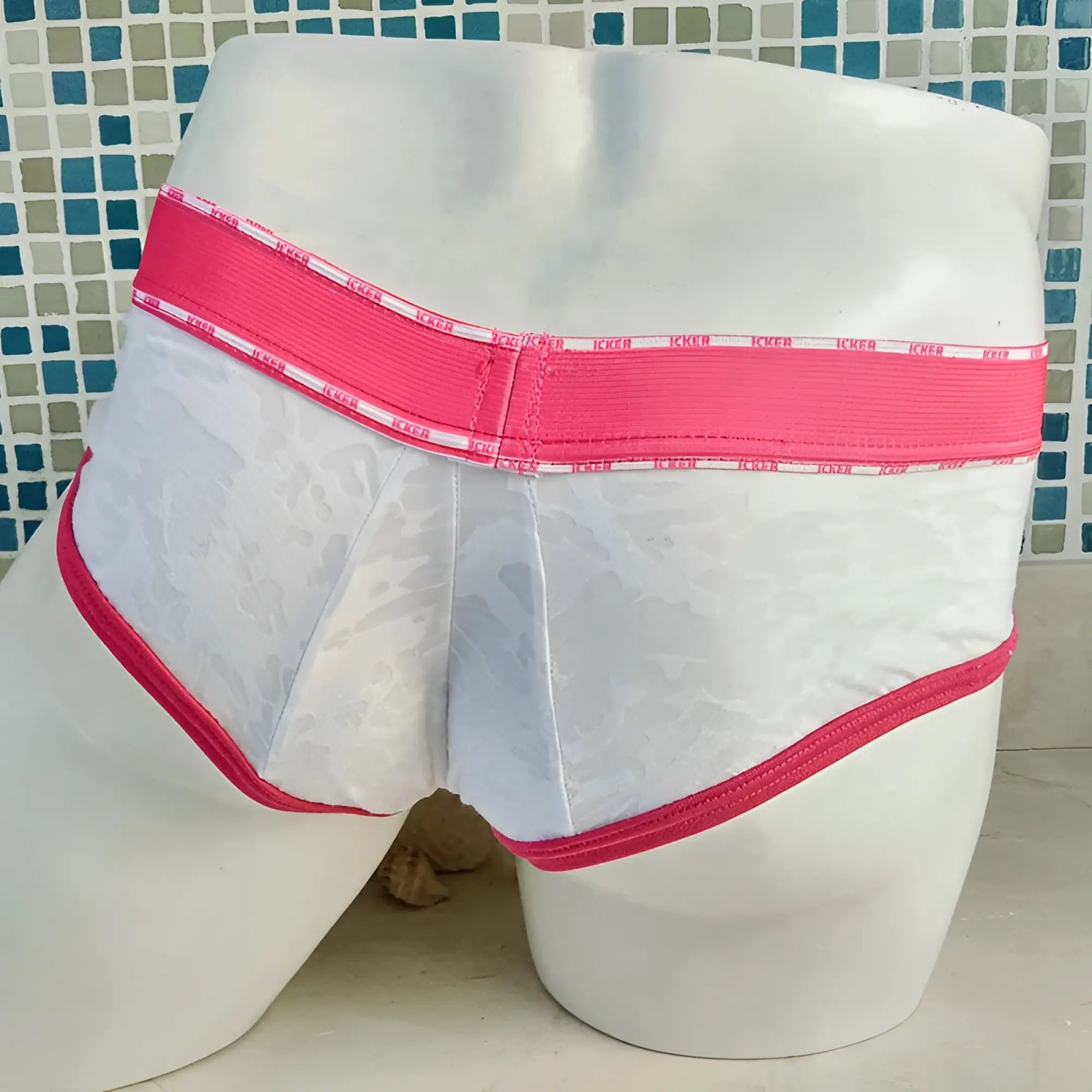 White lace men’s briefs with pink elastic waistband and trim icker sea acid mesh piping brief underwear fuchsia coi-21-02