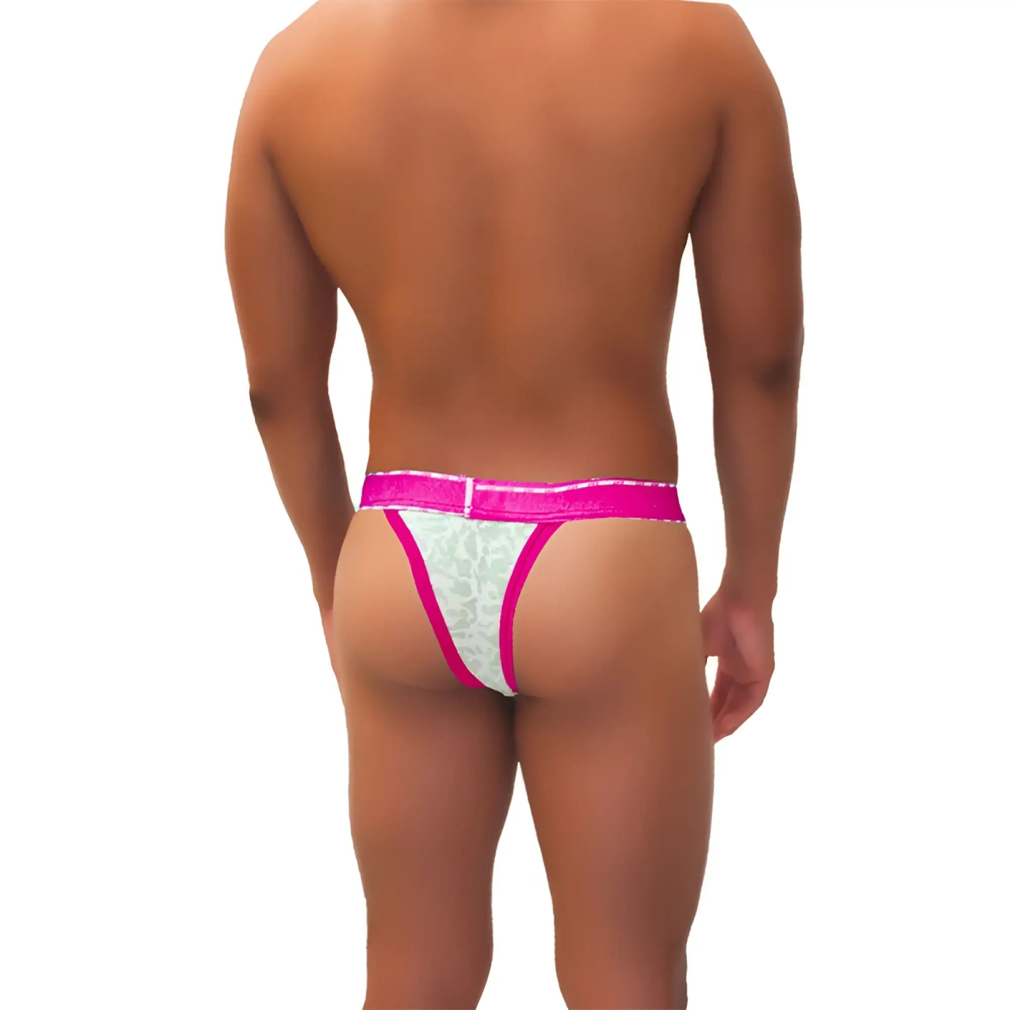 Icker Sea Acid Mesh piping cheeky tanga bikini underwear in vibrant pink and white lace with bold contrasting trim