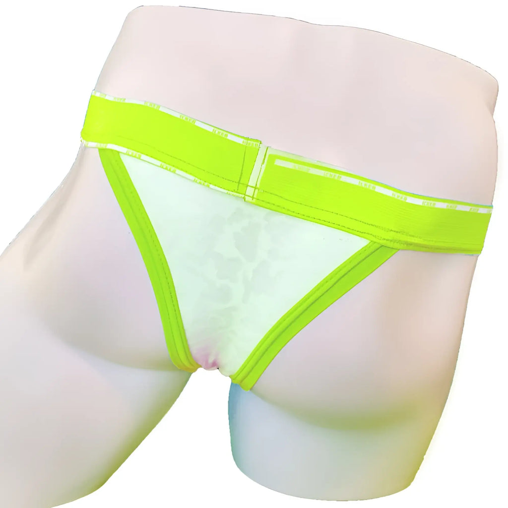 Neon green and white Icker Sea Acid Mesh Piping cheeky tanga bikini underwear with subtle pattern design