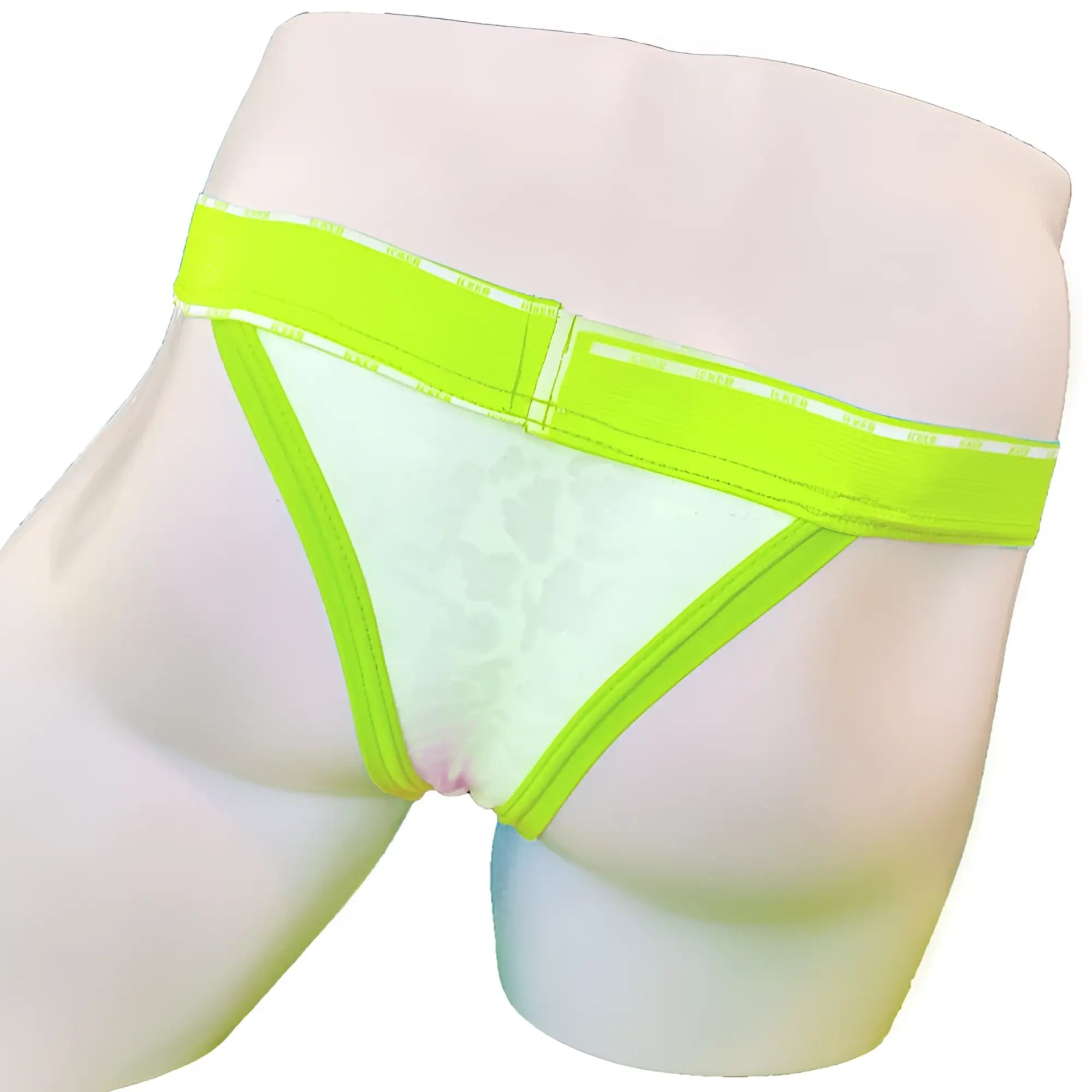 Neon green and white Icker Sea Acid Mesh Piping cheeky tanga bikini underwear with subtle pattern design
