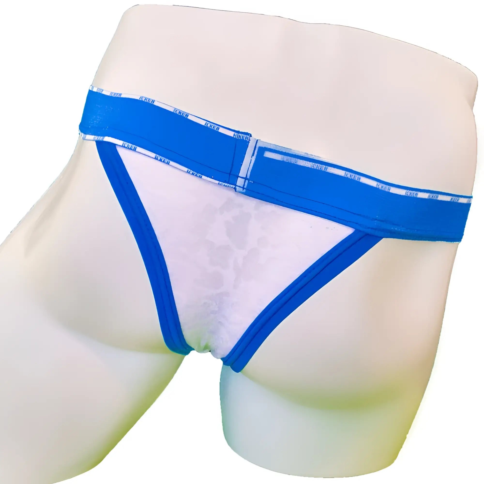 Icker Sea acid mesh piping cheeky tanga bikini underwear in royal blue with blue and white subtle patterned design