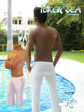 White icker sea air fitness runner pants with see through side stripe panel designed for athletic wear