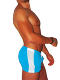 Icker Sea Air Fitness side stripe shorts blue with blue and white striped swim trunks and drawstring waist