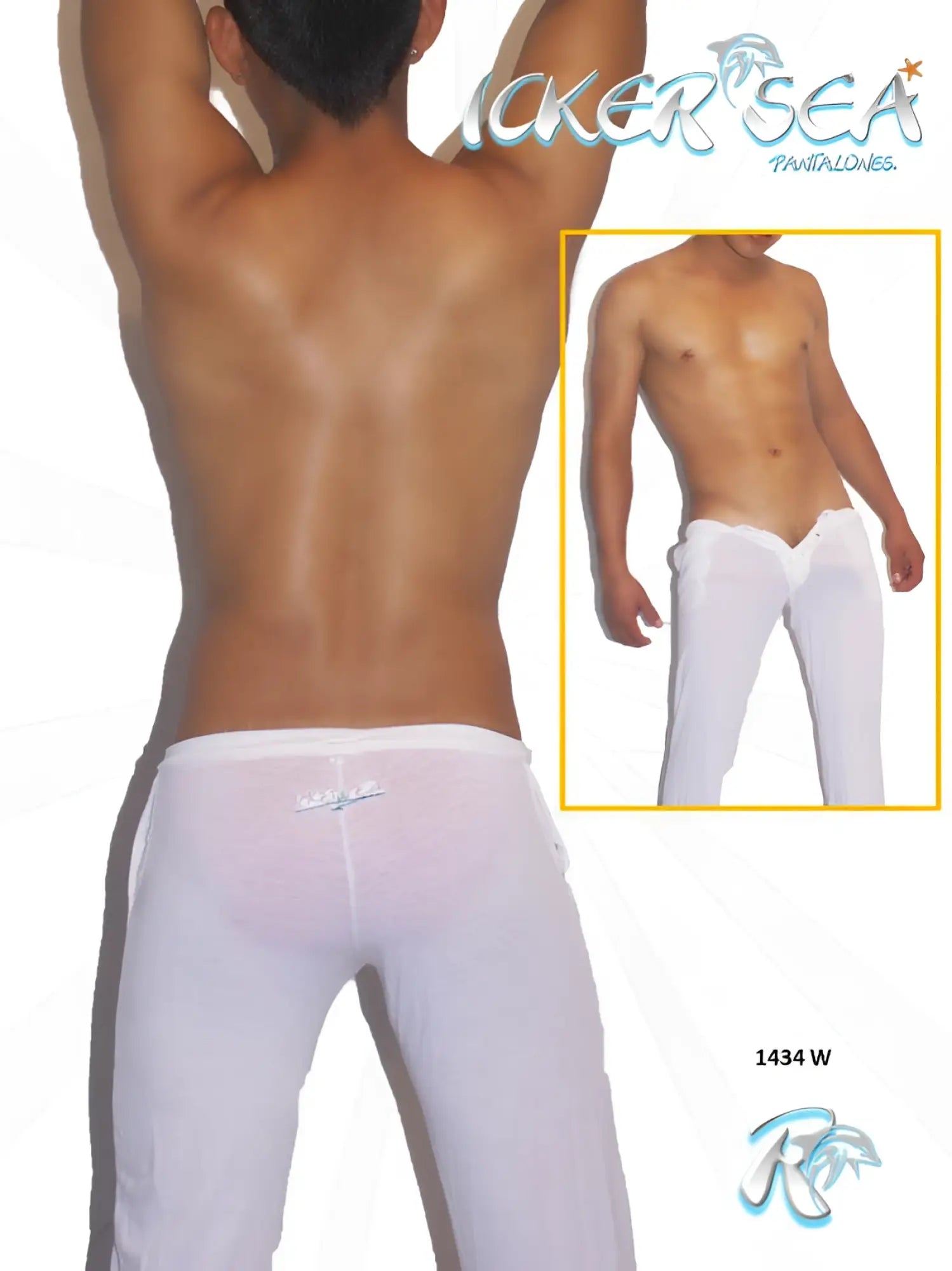 Icker Sea Beach & Night Pants white sheer men’s briefs with a subtle logo on the waistband front view
