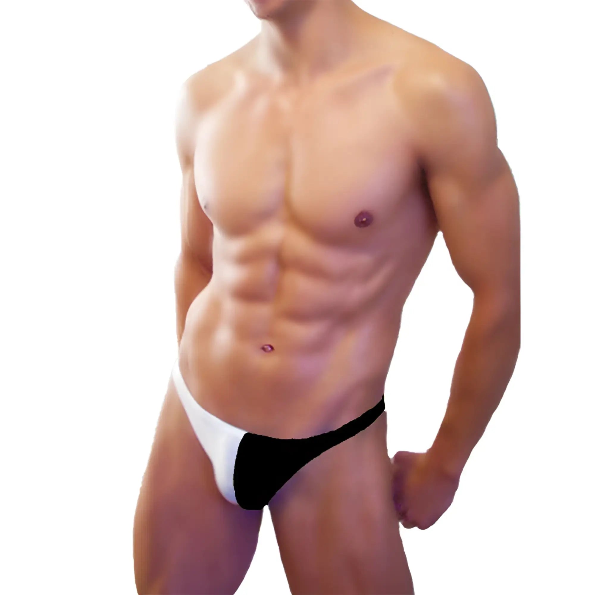 Black and white icker sea bicolor thong swimwear with bold color-block design ideal for athletic use