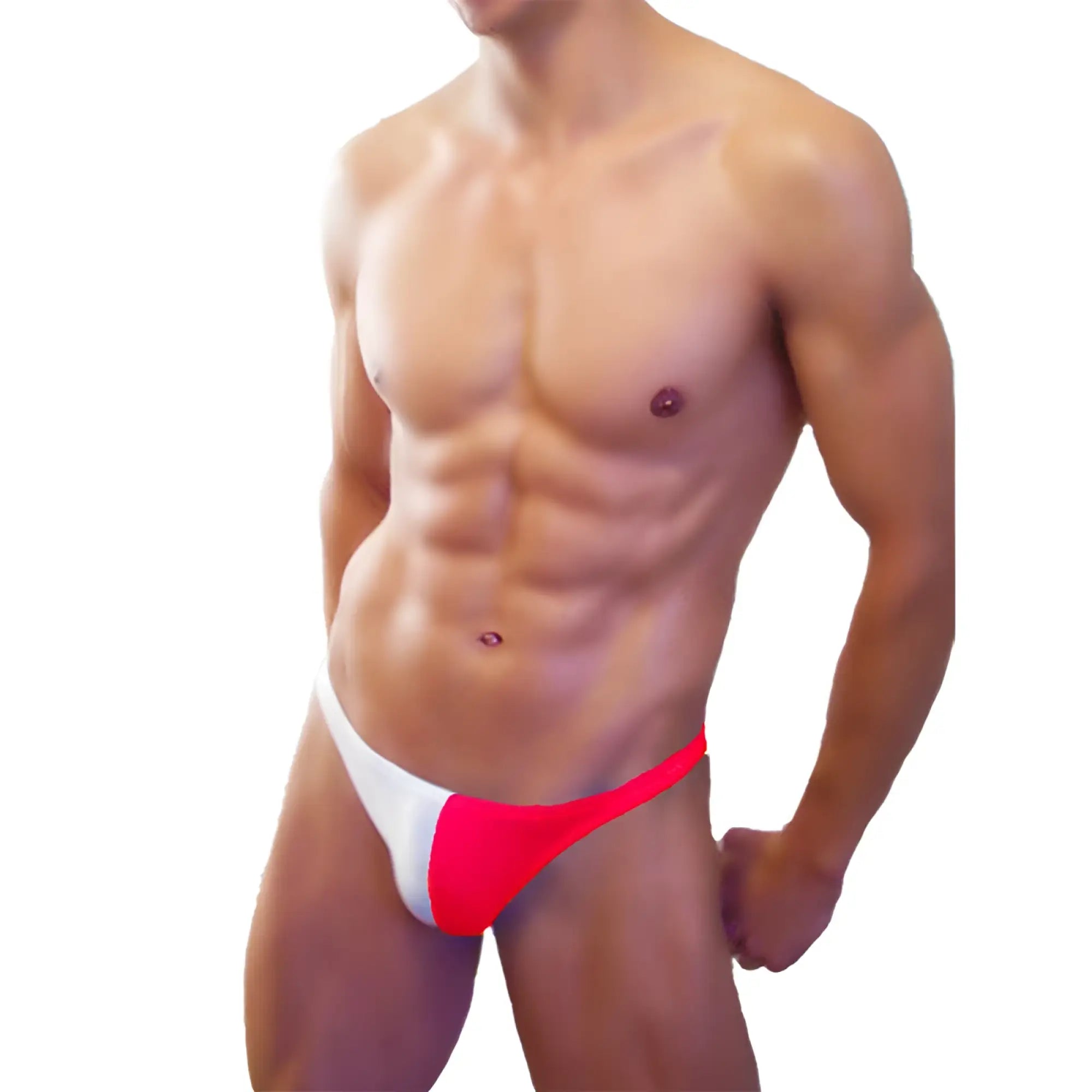Icker sea bicolor thong swimwear in vibrant red and white with a sleek, form-fitting athletic brief design