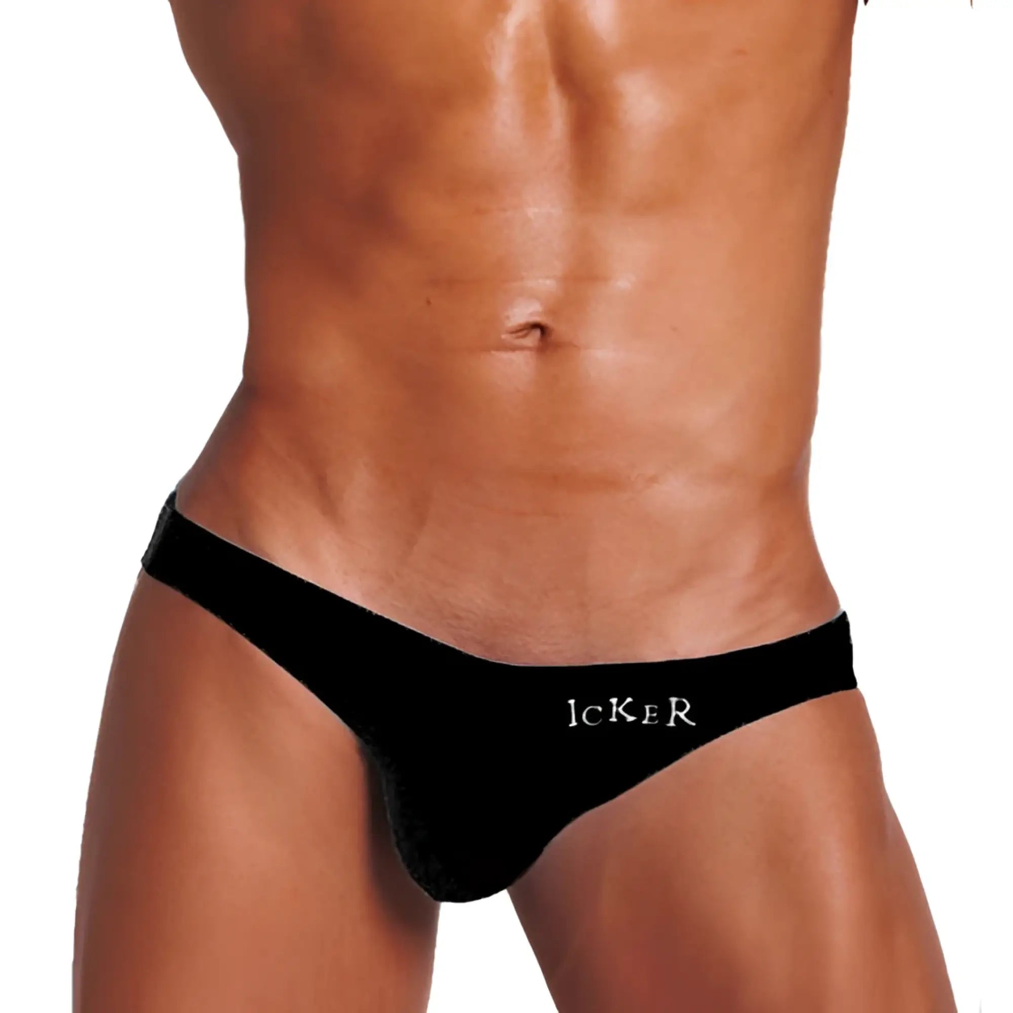 Black velvet thong with white icker branding from icker sea bottomless jock bikini jock strap underwear black COI-18-01