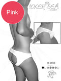 Pink lace thong underwear from icker sea featuring a bottomless jock bikini design in vibrant pink color