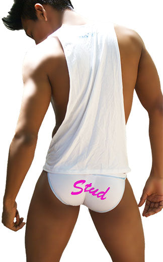 Icker Sea Stud Large Armhole Tank Top T Shirt White/Fuchsia CA-16-ST-43